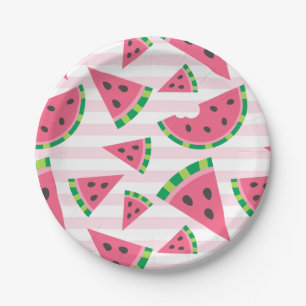 One in a Melon Watermelon Slices & Pink Stripes Paper Plate
