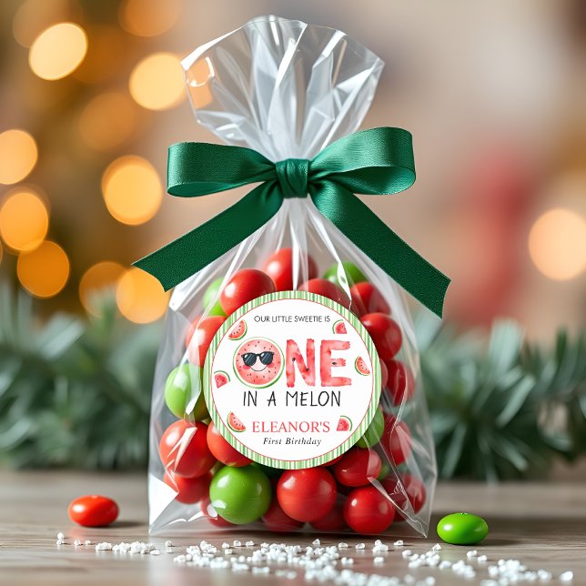 One in a melon watermelon summer 1st Birthday Classic Round Sticker (Creator Uploaded)