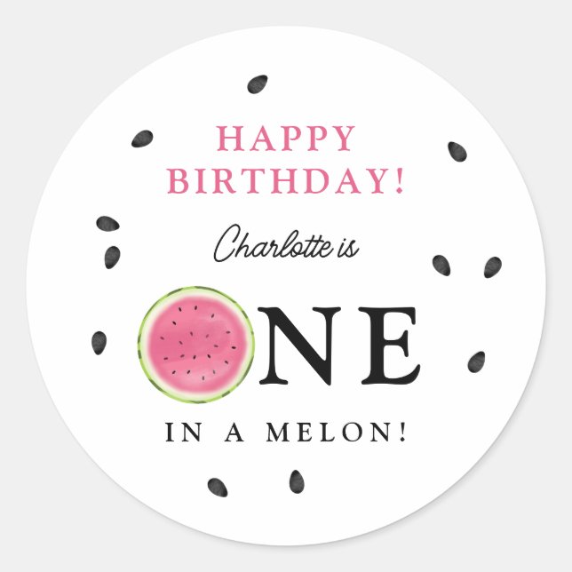One in a Melon Watermelon Summer Birthday Classic Round Sticker (Front)