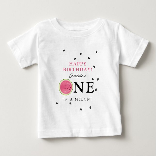 One in a Melon Watermelon Summer Birthday Kids Baby T-Shirt (Front)