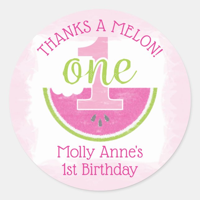 One in a Melon Watermelon Thank You Sticker (Front)