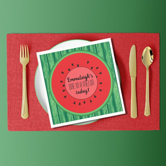 One in a Melon Watermelon Theme Birthday Napkin (Creator Uploaded)