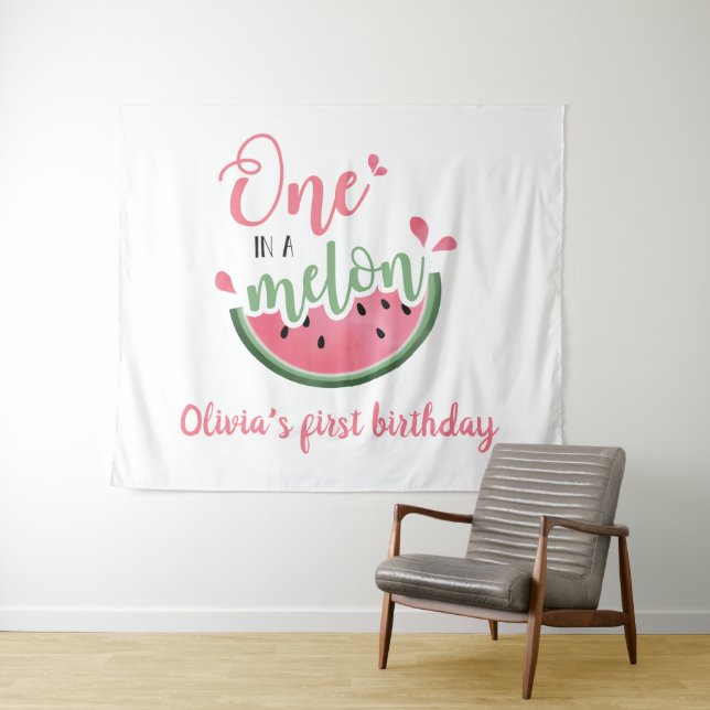 One in a Melon watermelon watercolor 1st birthday  Tapestry (In Situ (Horizontal))