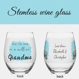 One in a million grandma floral blue stemless wine glass