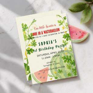 One in a Watermelon! 1st Birthday Party Invitation
