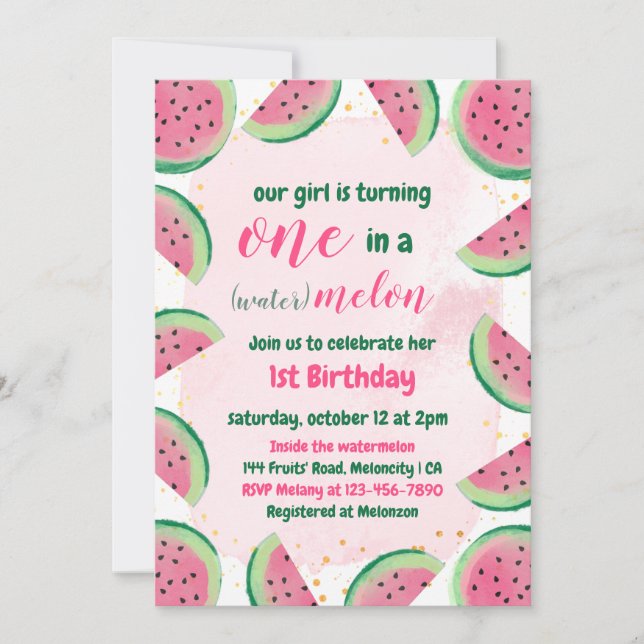 One In A Watermelon Baby Birthday Invitation (Front)