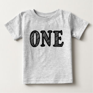 ONE in Black Marker Design 1st Birthday Baby T-Shirt
