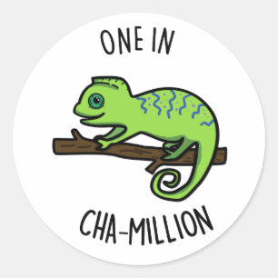 One In Cha-Million Funny Chameleon Pun  Classic Round Sticker