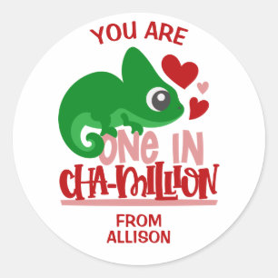 One in Chameleon Valentine's Day Classic Round Sticker