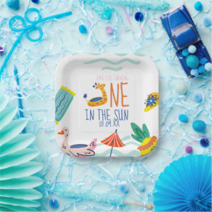 One in in the sun first birthday party pool doodle paper plate
