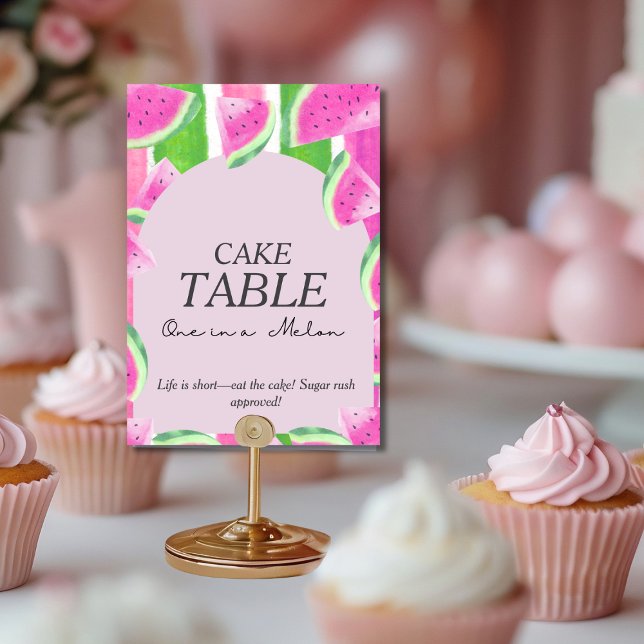 One in Melon CAKE TABLE Pink Watermelon  Sign Invitation (One in Melon CAKE TABLE Pink Watermelon Sign)