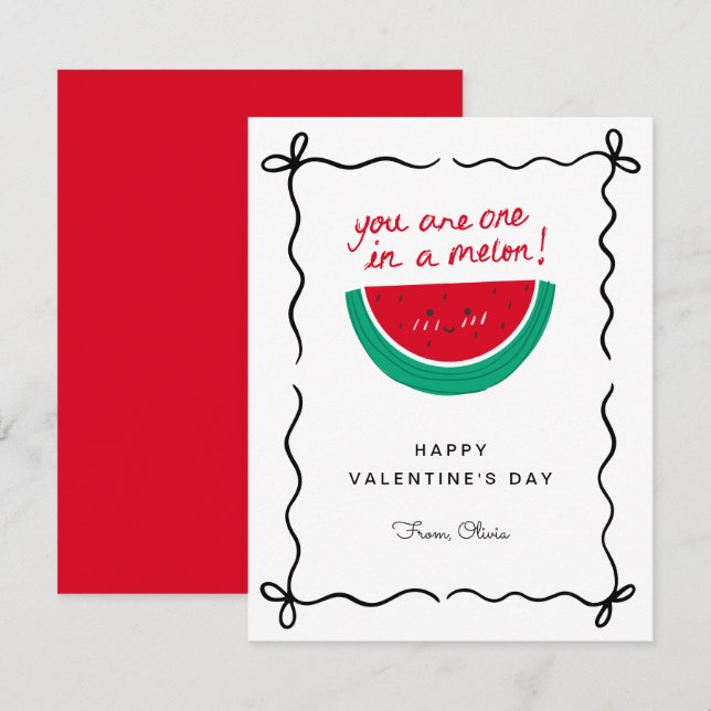 One In Melon! Funny Hand Drawn Valentine's Day Card (Front/Back)