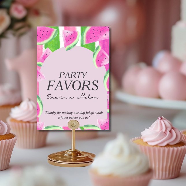 One in Melon Party Favour Pink Watermelon  Sign Invitation (One in Melon Party Favor Pink Watermelon Sign)