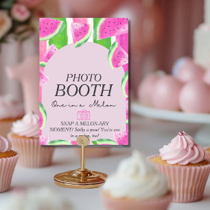 One in Melon PHOTO BOOTH Pink Watermelon Sign Invitation