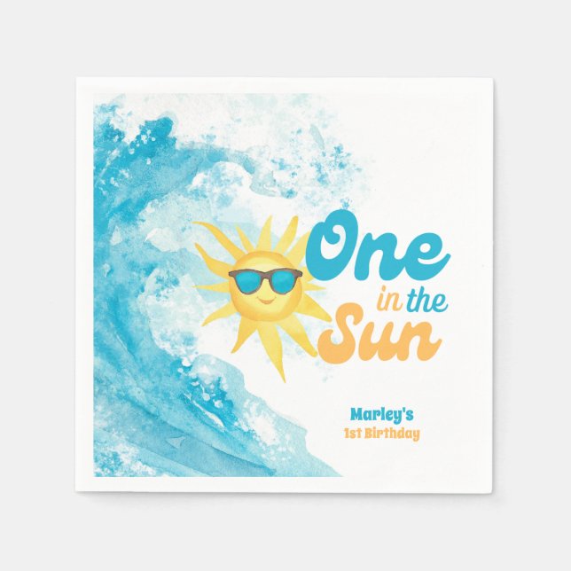One in the Sun 🌞 1st Birthday Beach Theme Napkin (Front)