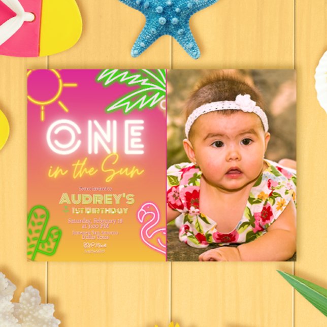 One in the Sun - 1st Birthday Invitation (One in the Sun - 1st Birthday Invitation with Photo Picture Landscape)