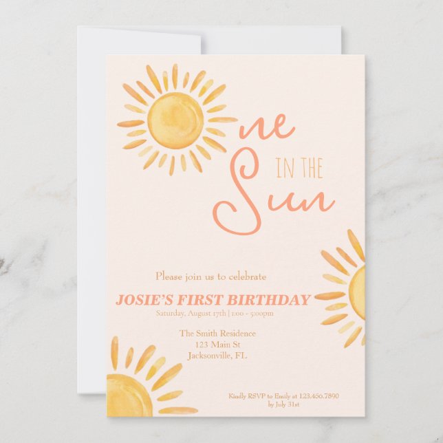 One in the Sun 1st Birthday Invitation (Front)