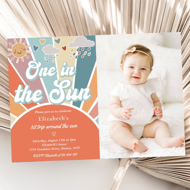One In The Sun 1st Birthday Muted Rainbow Photo Invitation (Creator Uploaded)