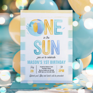 One In The Sun 1st Birthday Pool Party  Invitation