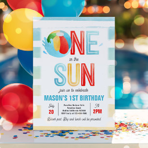 One In The Sun 1st Birthday Pool Party Invitation