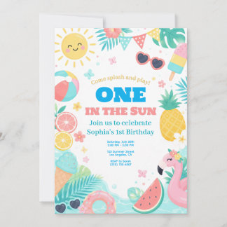 One in the Sun 1st Birthday Pool Party Invitation