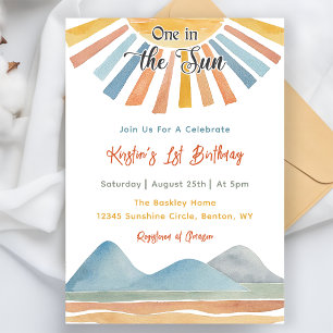 One In The Sun 1st Birthday Rainbow Invitation
