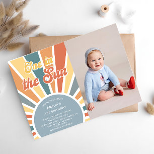 One In The Sun 1st Birthday Rainbow Party Photo Invitation