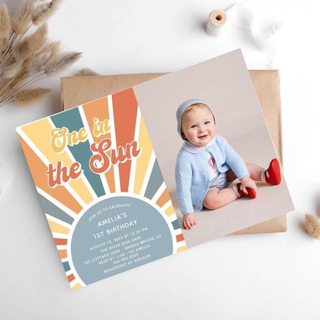 One In The Sun 1st Birthday Rainbow Party Photo Invitation (Creator Uploaded)
