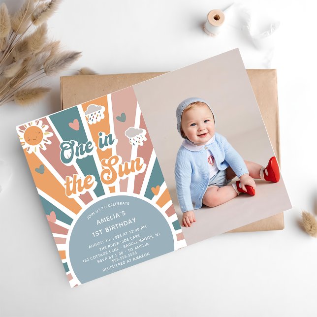 One In The Sun 1st Birthday Rainbow Party Photo Invitation (Creator Uploaded)