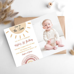 One In The Sun 1st Birthday Rainbow Photo Invitation