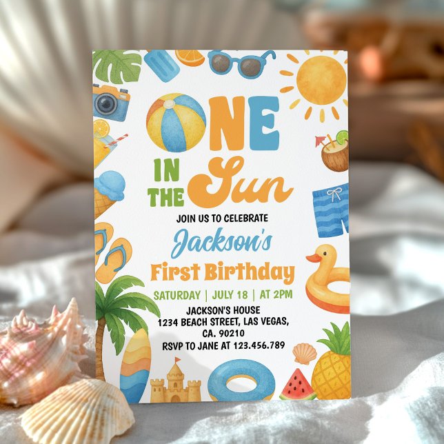 One In The Sun 1st Birthday Summer Party  Invitation (Creator Uploaded)
