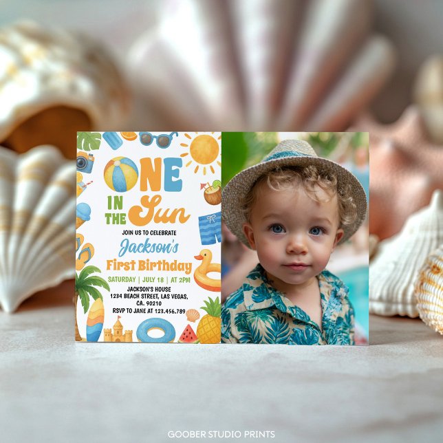One In The Sun 1st Birthday Summer Party Photo Invitation (Creator Uploaded)