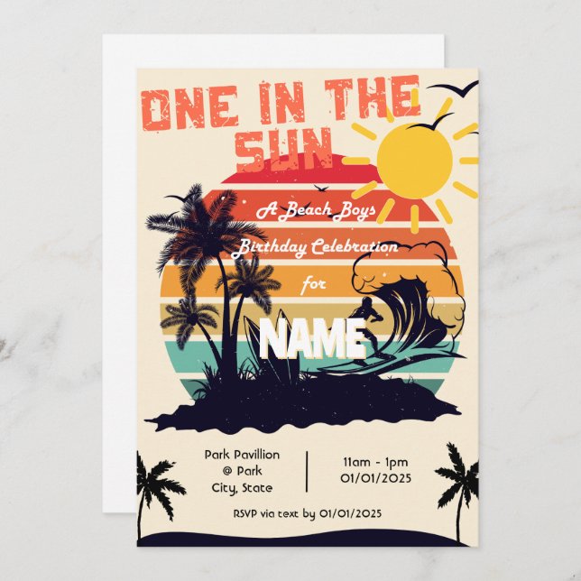 One in the Sun, a Beach Boys Birthday Invitation (Front/Back)