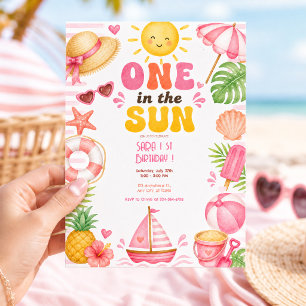 One in the Sun Birthday Girl Summer Cute Invitation