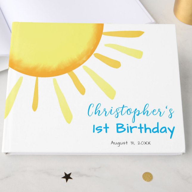 One in the Sun Blue First Birthday Custom Guest Book (Creator Uploaded)