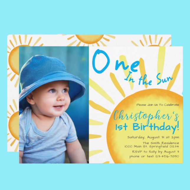 One In The Sun Blue Summer First Birthday Invitation (Creator Uploaded)
