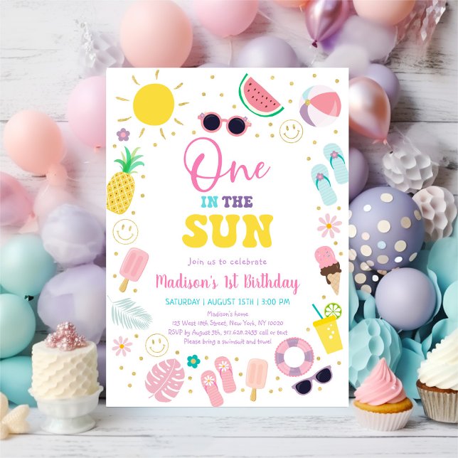 One in the Sun Boho Pool Party 1st Birthday Invitation (Creator Uploaded)