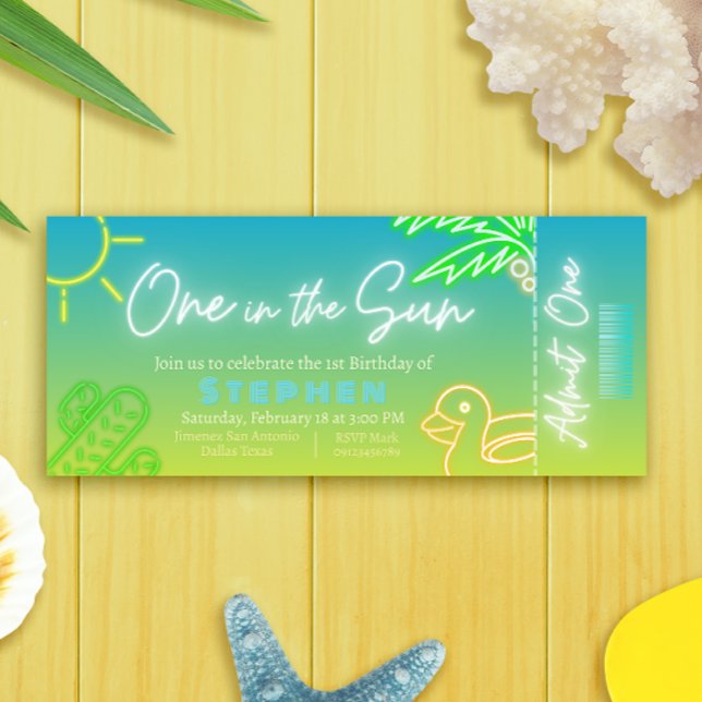 One in the Sun - Boy 1st Birthday Ticket Invitation (One in the Sun - Boy 1st Birthday Ticket Invitation)