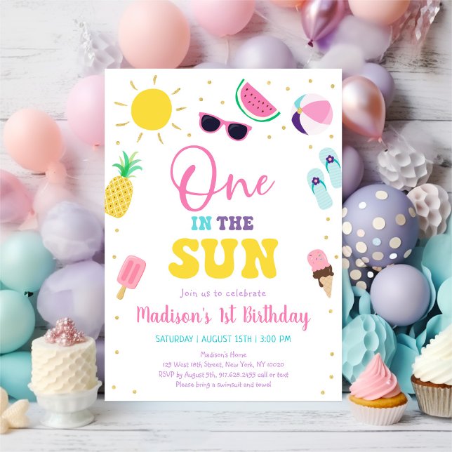 One in the Sun Girl Pool Party 1st Birthday Invitation (Creator Uploaded)