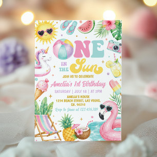 One In The Sun Girl Pool Party Summer Birthday Invitation
