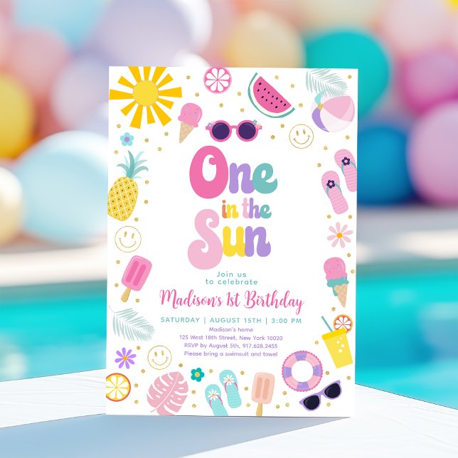 One in the Sun Girl Pool Party Summer Birthday Invitation (Creator Uploaded)