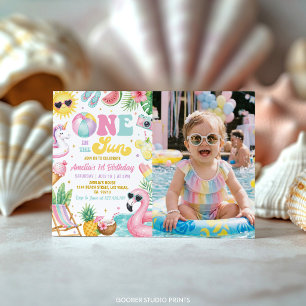 One In The Sun Pool Birthday Summer Party Photo Invitation