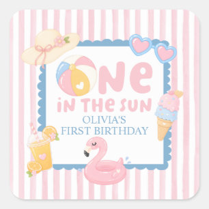 One in the Sun Pool Party 1st Birthday Square Sticker
