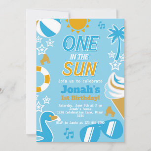 One in the Sun Pool Party Birthday Boy summer Invitation