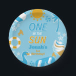 One in the Sun Pool Party Birthday Boy summer Paper Plate<br><div class="desc">pool party boys paper plate #zazzlemade</div>