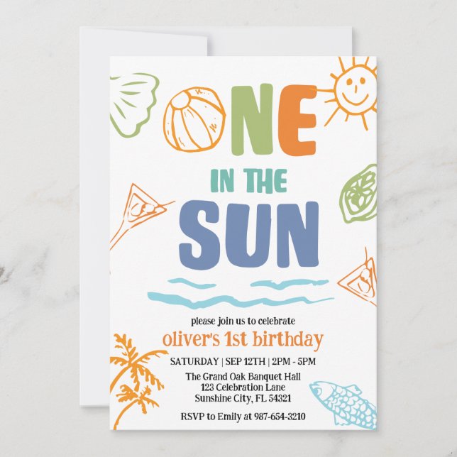 One in the Sun,Pool Party First Summer Birthday Invitation (Front)