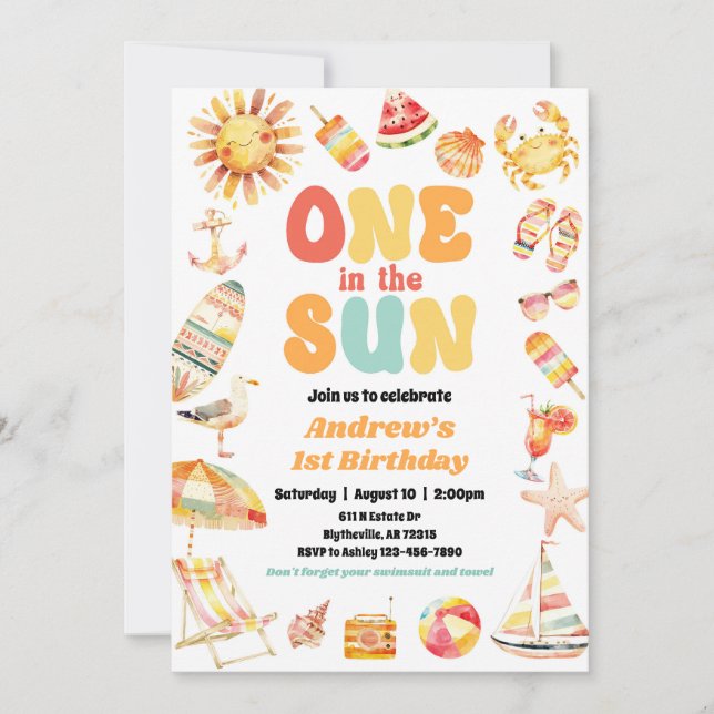 One In The Sun Pool Party Invitation (Front)