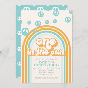 One in the Sun Retro Boy First Birthday Invitation