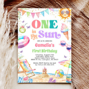 One in the Sun Summer 1st Birthday Beach Party Invitation