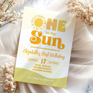 One In The Sun Summer Hippie Retro First Birthday Invitation